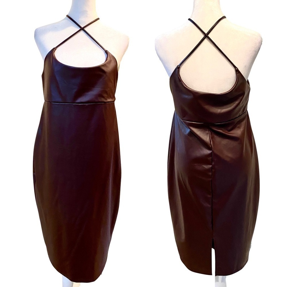 FASHION NOVA — Make it Sexy Faux Leather Low Cut Burgundy Dress Size XL